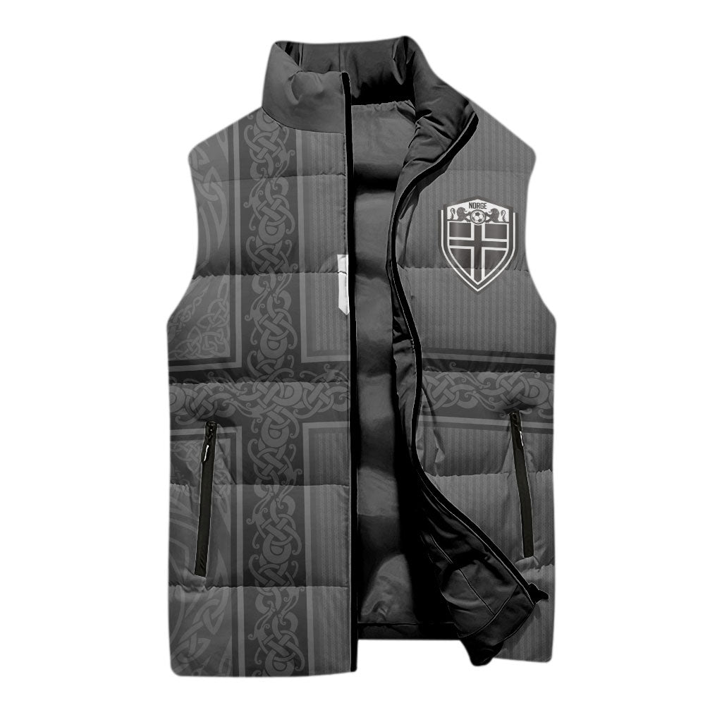 Norwegian Football Custom Sleeveless Puffer Jacket Nordic Celtic Knot Cross Monochrome Scandinavian Design