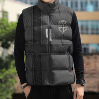 Norwegian Football Custom Sleeveless Puffer Jacket Nordic Celtic Knot Cross Monochrome Scandinavian Design