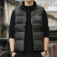 Norwegian Football Custom Sleeveless Puffer Jacket Nordic Celtic Knot Cross Monochrome Scandinavian Design