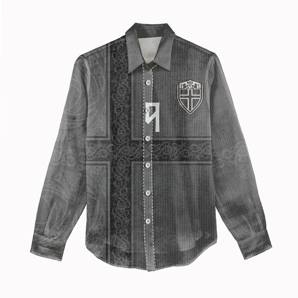 Norwegian Football Custom Women Casual Shirt Nordic Celtic Knot Cross Monochrome Scandinavian Design