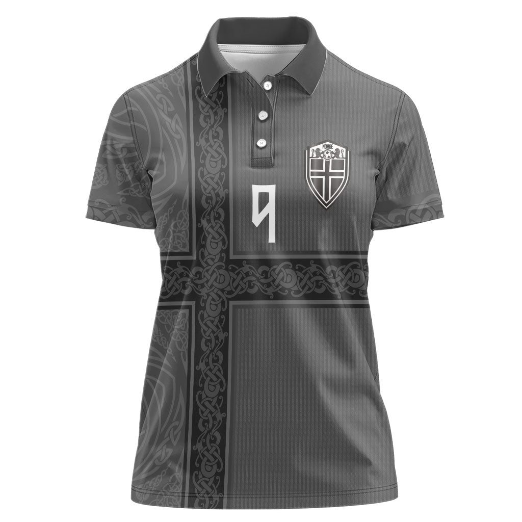 Norwegian Football Custom Women Polo Shirt Nordic Celtic Knot Cross Monochrome Scandinavian Design