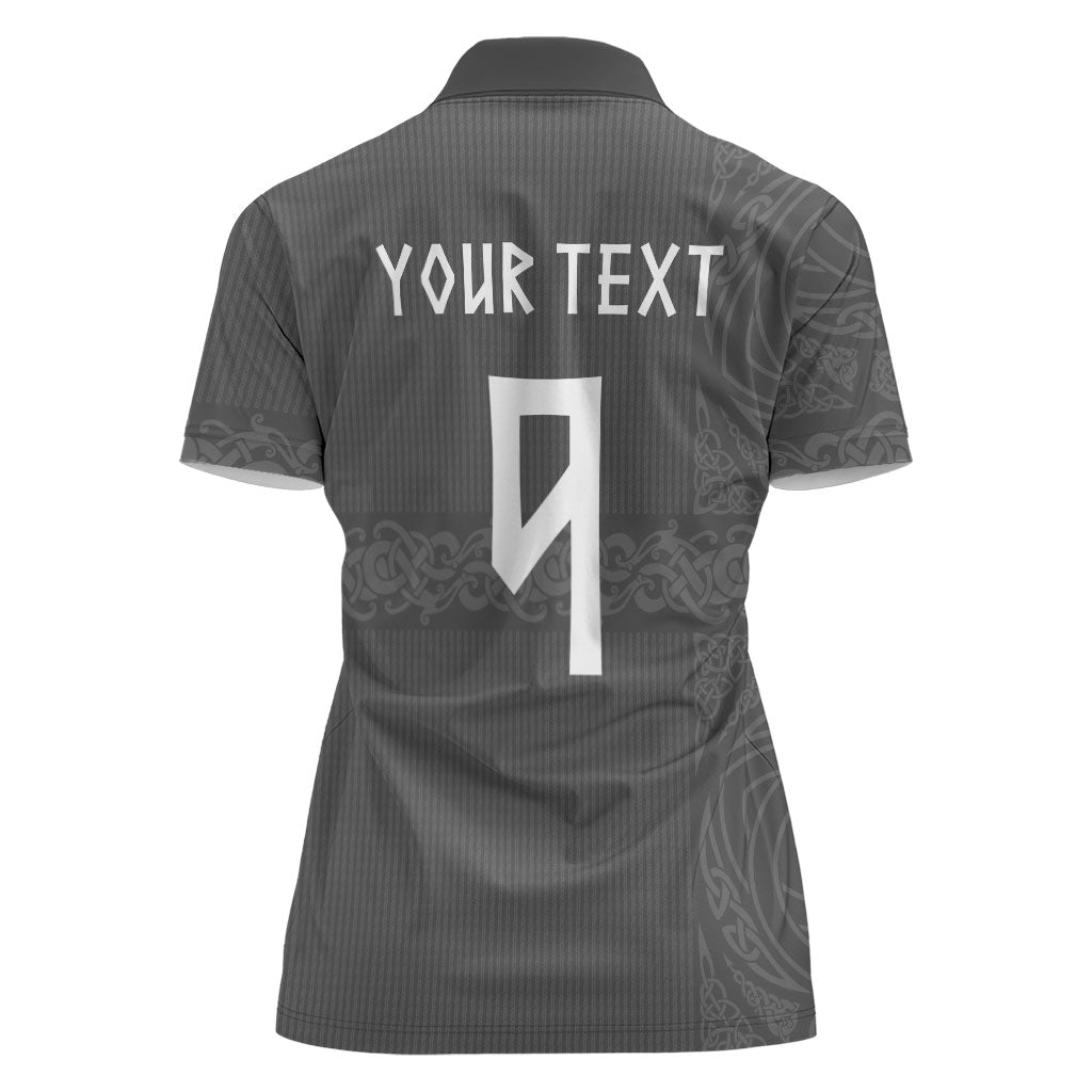 Norwegian Football Custom Women Polo Shirt Nordic Celtic Knot Cross Monochrome Scandinavian Design