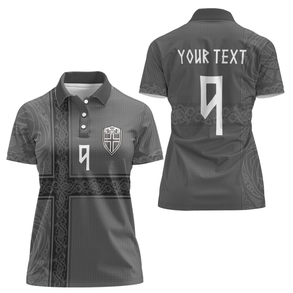 Norwegian Football Custom Women Polo Shirt Nordic Celtic Knot Cross Monochrome Scandinavian Design