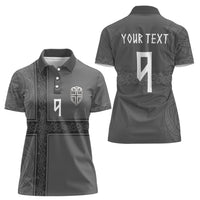 Norwegian Football Custom Women Polo Shirt Nordic Celtic Knot Cross Monochrome Scandinavian Design