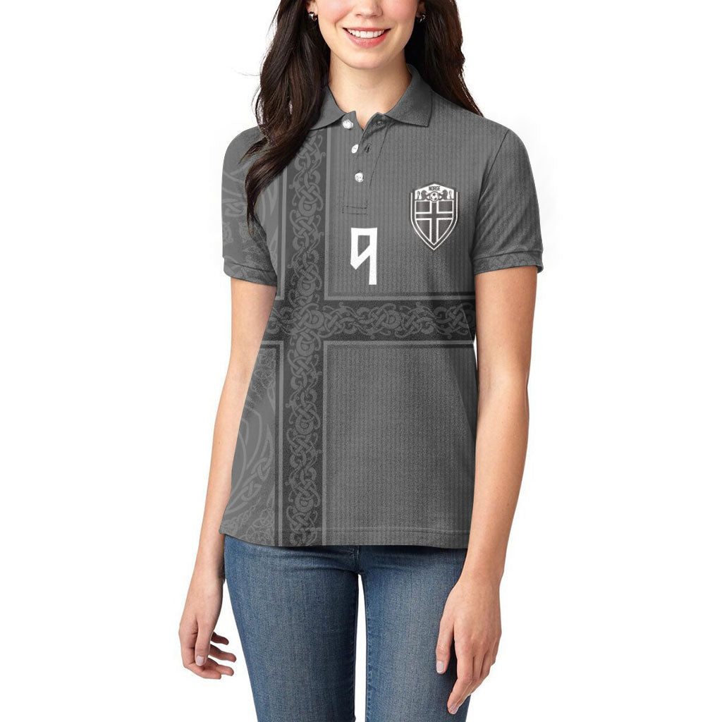 Norwegian Football Custom Women Polo Shirt Nordic Celtic Knot Cross Monochrome Scandinavian Design