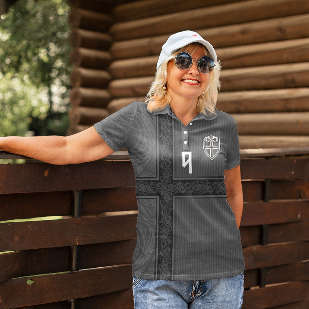 Norwegian Football Custom Women Polo Shirt Nordic Celtic Knot Cross Monochrome Scandinavian Design