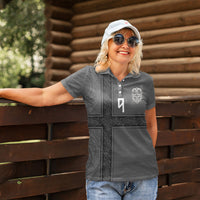 Norwegian Football Custom Women Polo Shirt Nordic Celtic Knot Cross Monochrome Scandinavian Design