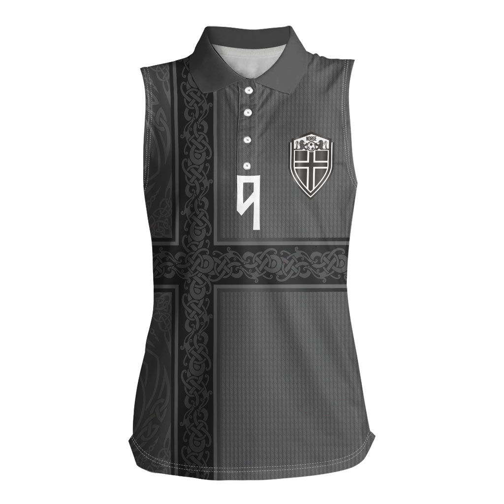 Norwegian Football Custom Women Sleeveless Polo Shirt Nordic Celtic Knot Cross Monochrome Scandinavian Design