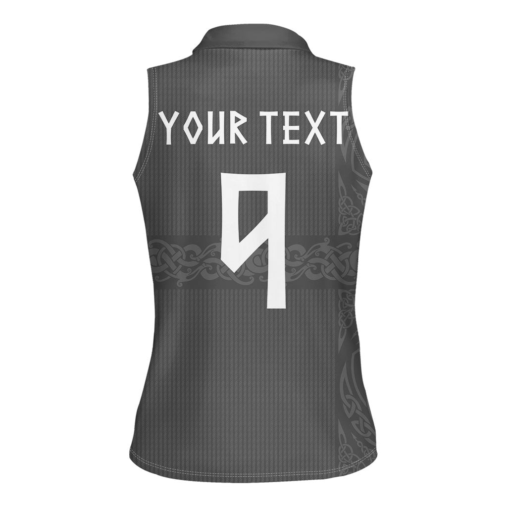 Norwegian Football Custom Women Sleeveless Polo Shirt Nordic Celtic Knot Cross Monochrome Scandinavian Design
