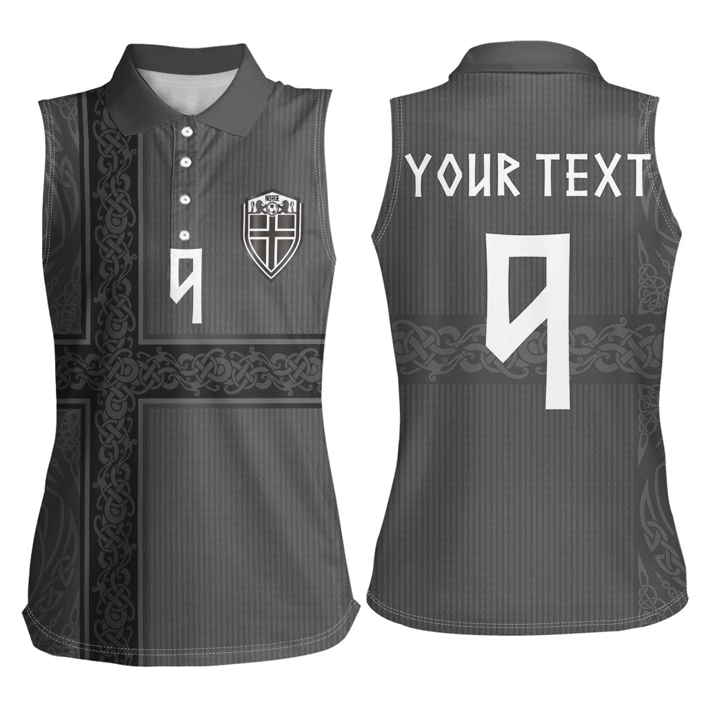 Norwegian Football Custom Women Sleeveless Polo Shirt Nordic Celtic Knot Cross Monochrome Scandinavian Design