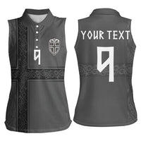 Norwegian Football Custom Women Sleeveless Polo Shirt Nordic Celtic Knot Cross Monochrome Scandinavian Design
