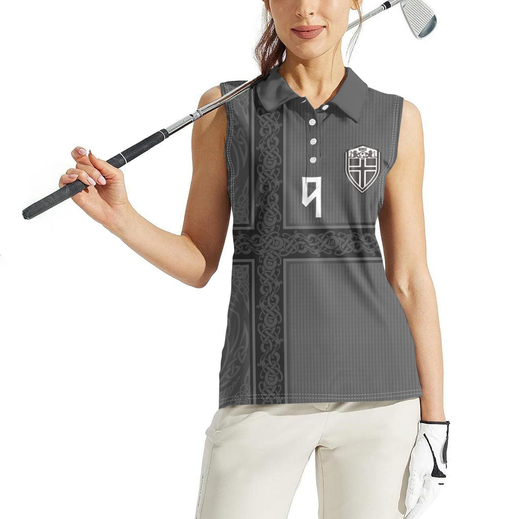 Norwegian Football Custom Women Sleeveless Polo Shirt Nordic Celtic Knot Cross Monochrome Scandinavian Design