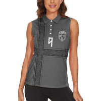 Norwegian Football Custom Women Sleeveless Polo Shirt Nordic Celtic Knot Cross Monochrome Scandinavian Design