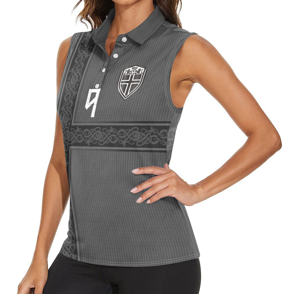 Norwegian Football Custom Women Sleeveless Polo Shirt Nordic Celtic Knot Cross Monochrome Scandinavian Design