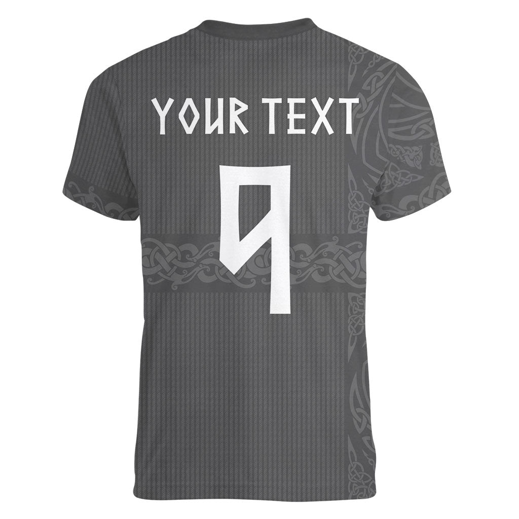 Norwegian Football Custom Women V-Neck T-Shirt Nordic Celtic Knot Cross Monochrome Scandinavian Design