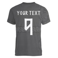 Norwegian Football Custom Women V-Neck T-Shirt Nordic Celtic Knot Cross Monochrome Scandinavian Design
