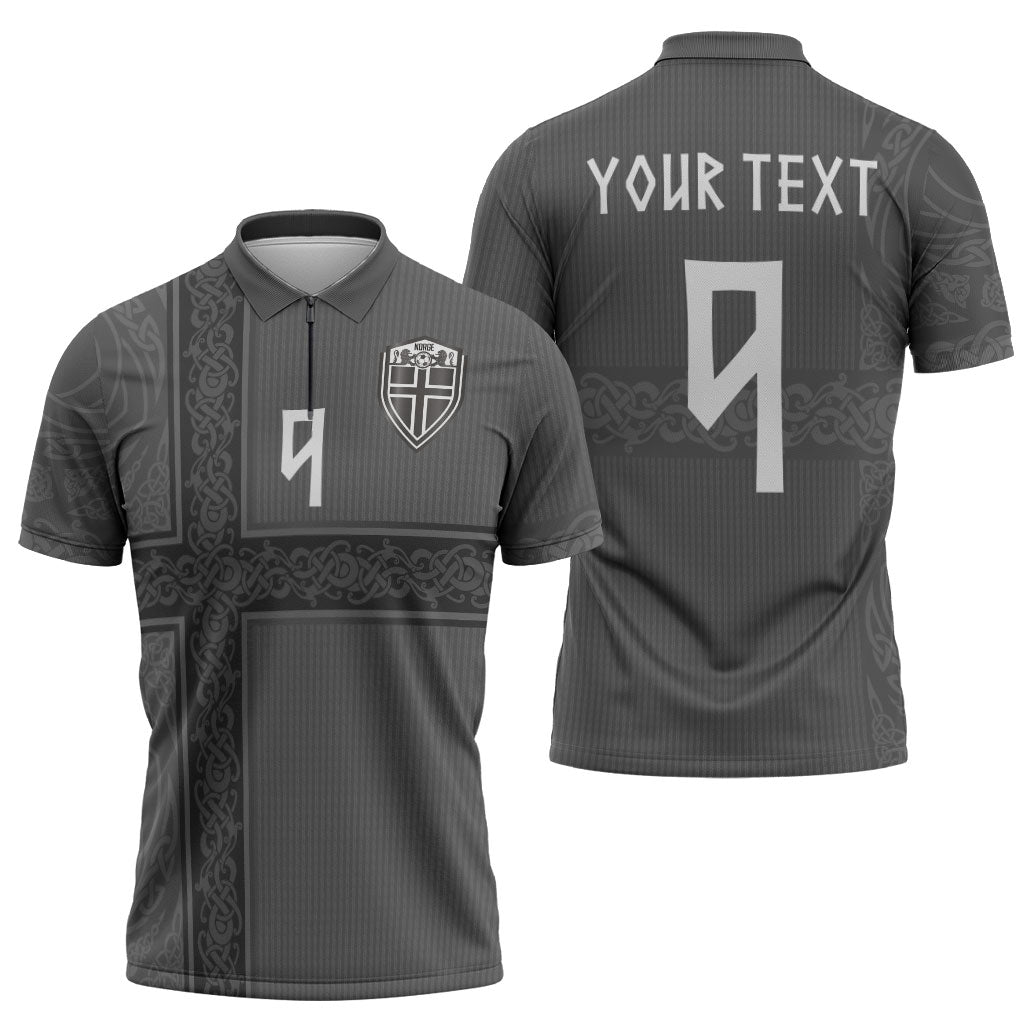 Norwegian Football Custom Zipper Polo Shirt Nordic Celtic Knot Cross Monochrome Scandinavian Design