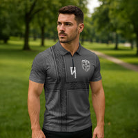 Norwegian Football Custom Zipper Polo Shirt Nordic Celtic Knot Cross Monochrome Scandinavian Design