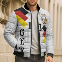 German Football Custom Bomber Puffer Jacket Retro Geometric Flag Stripe Heritage Shield Design