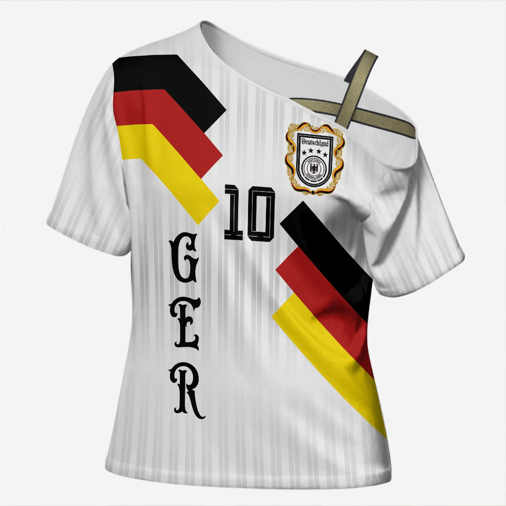 German Football Custom Cross Shoulder Shirt Retro Geometric Flag Stripe Heritage Shield Design