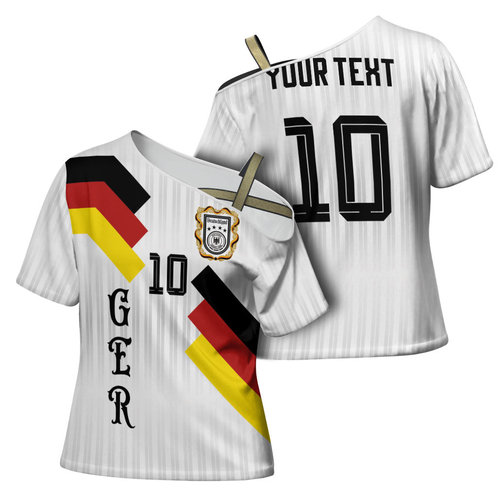 German Football Custom Cross Shoulder Shirt Retro Geometric Flag Stripe Heritage Shield Design