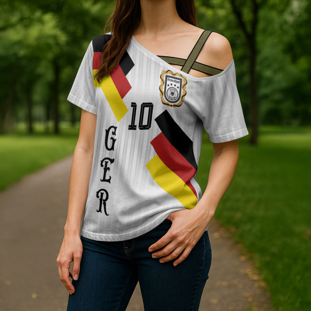 German Football Custom Cross Shoulder Shirt Retro Geometric Flag Stripe Heritage Shield Design