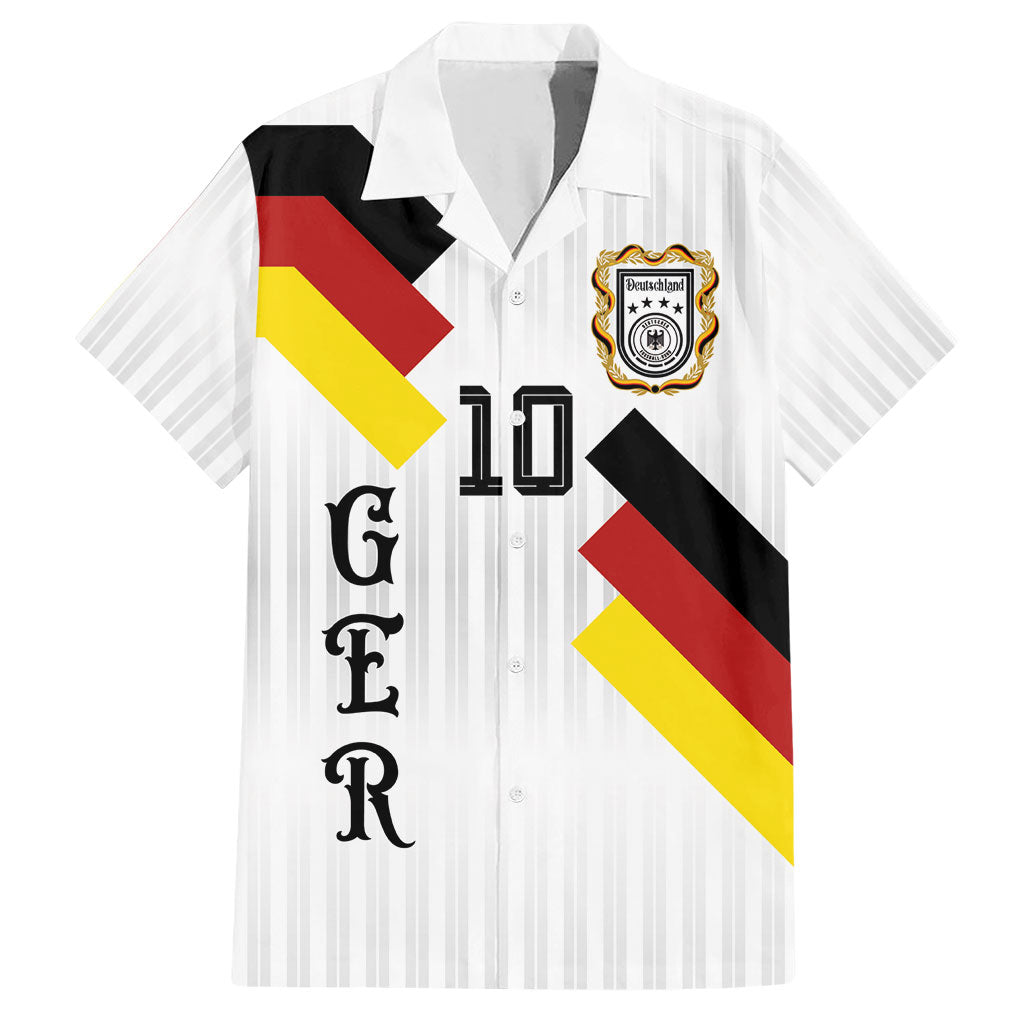 German Football Custom Hawaiian Shirt Retro Geometric Flag Stripe Heritage Shield Design