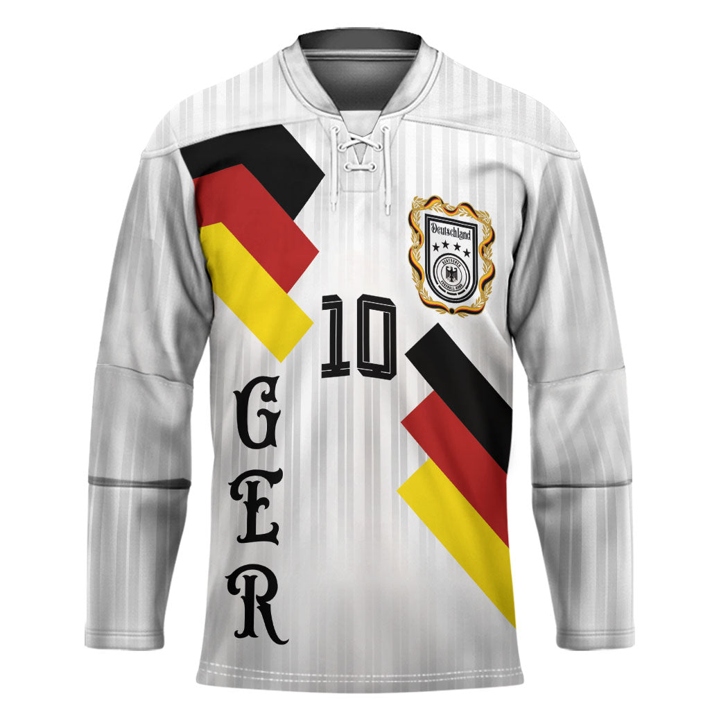 German Football Custom Hockey Jersey Retro Geometric Flag Stripe Heritage Shield Design