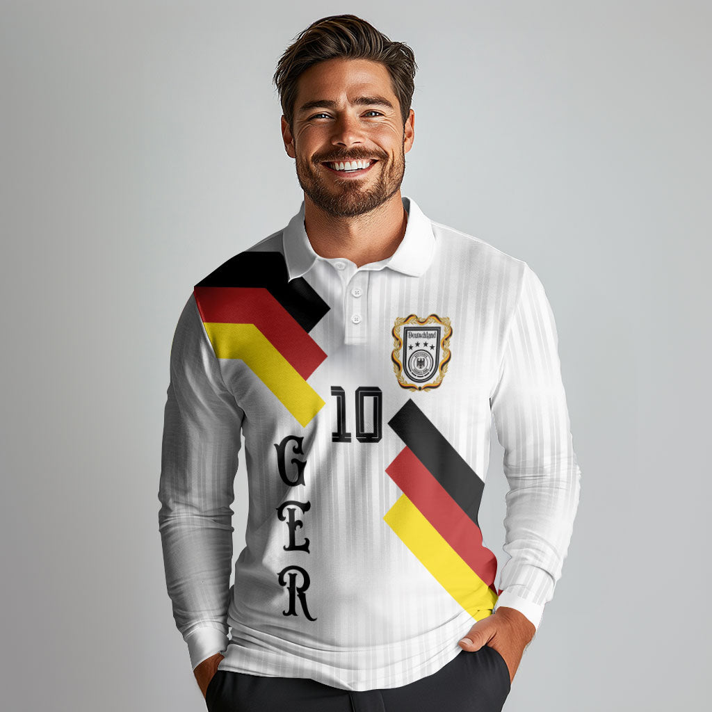 German Football Custom Long Sleeve Polo Shirt Retro Geometric Flag Stripe Heritage Shield Design