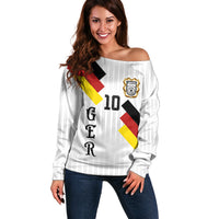 German Football Custom Off Shoulder Sweater Retro Geometric Flag Stripe Heritage Shield Design