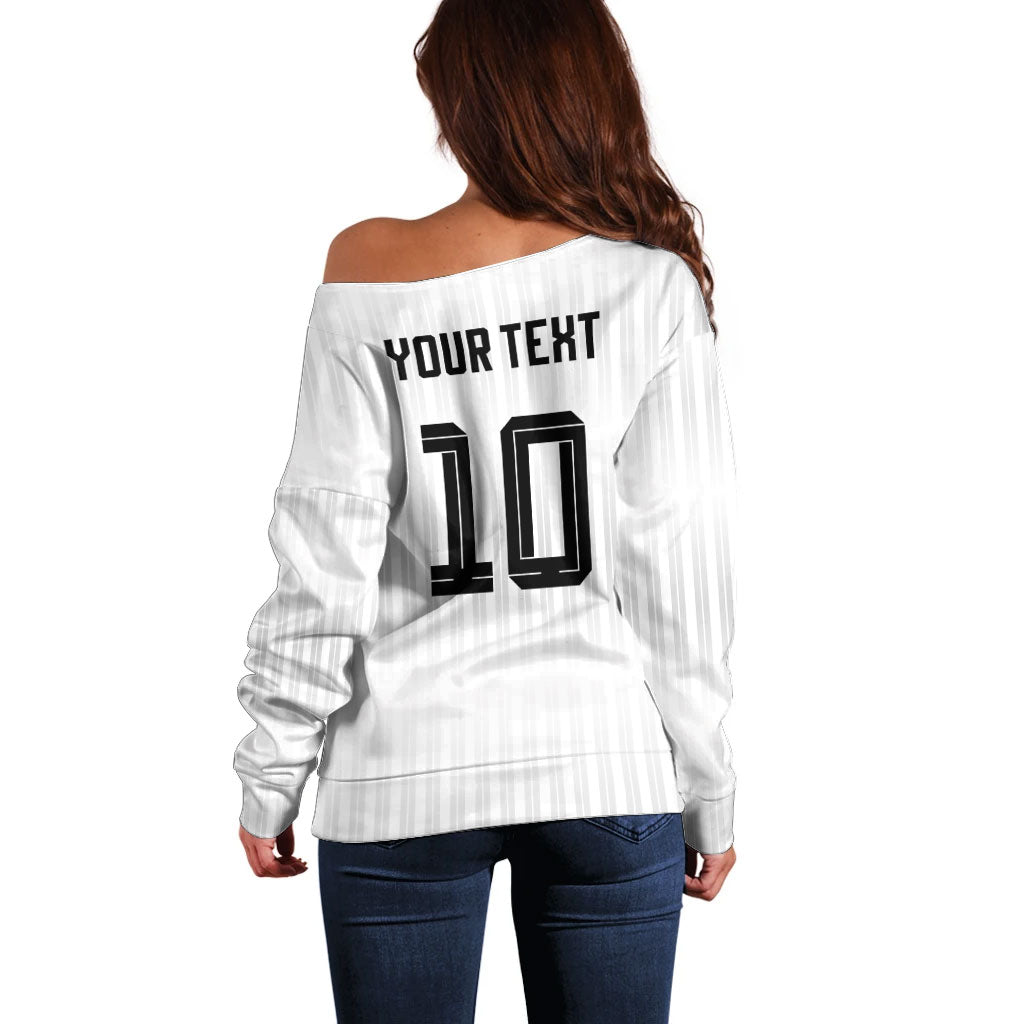 German Football Custom Off Shoulder Sweater Retro Geometric Flag Stripe Heritage Shield Design