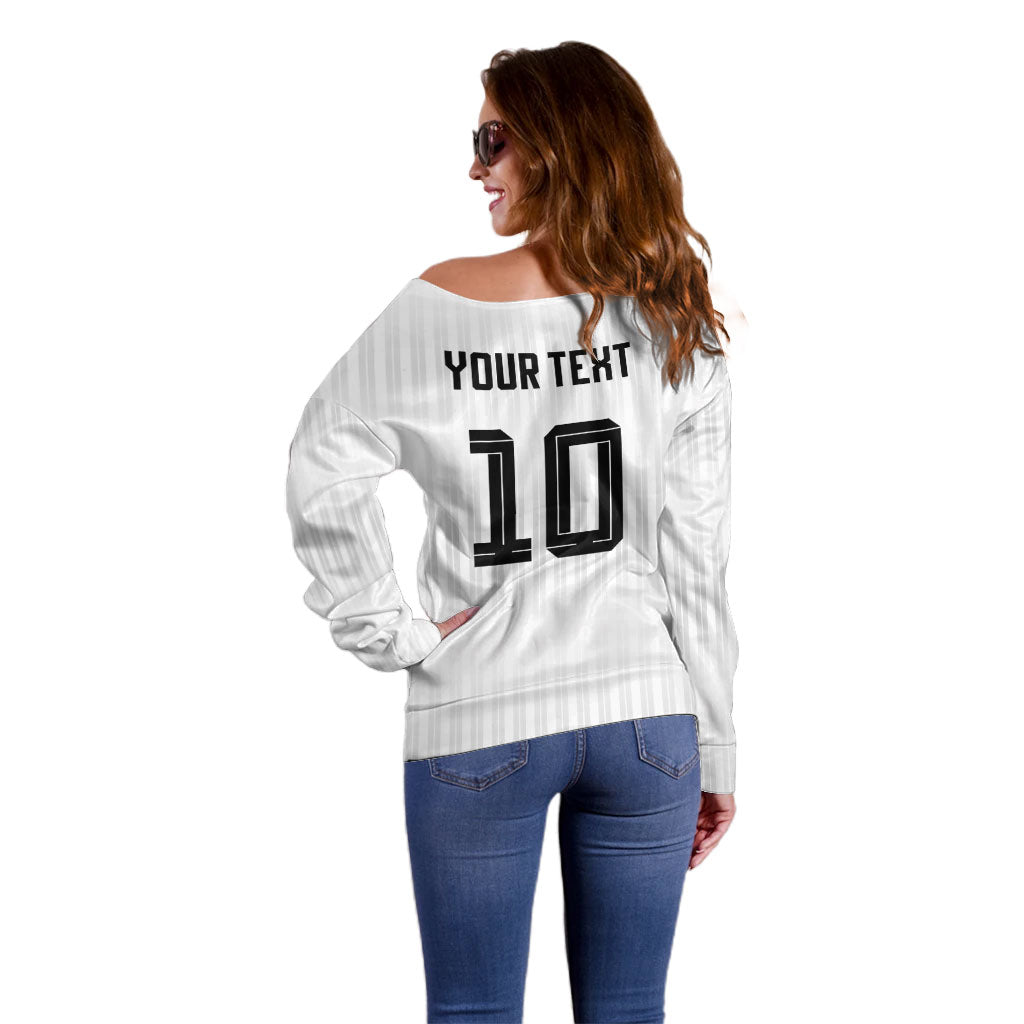 German Football Custom Off Shoulder Sweater Retro Geometric Flag Stripe Heritage Shield Design