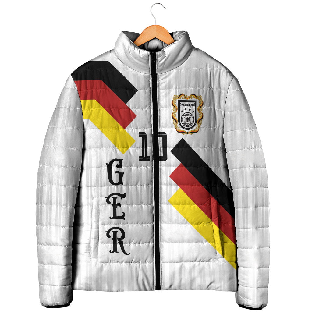 German Football Custom Padded Jacket Retro Geometric Flag Stripe Heritage Shield Design