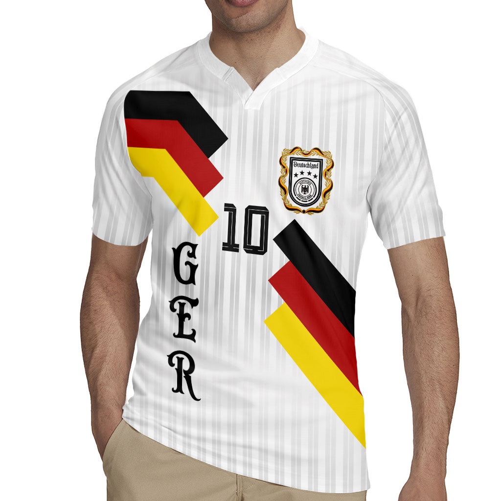 German Football Custom Rugby Jersey Retro Geometric Flag Stripe Heritage Shield Design