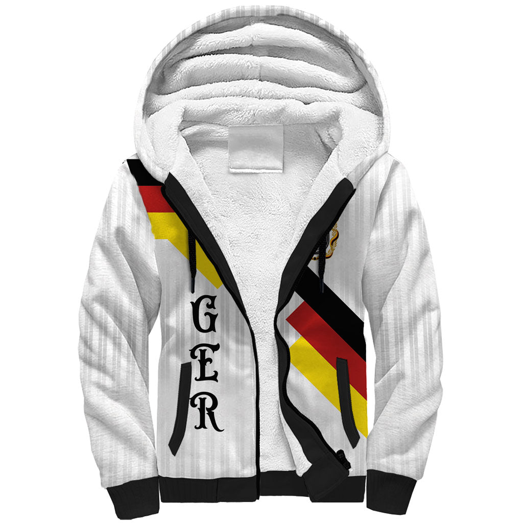 German Football Custom Sherpa Hoodie Retro Geometric Flag Stripe Heritage Shield Design