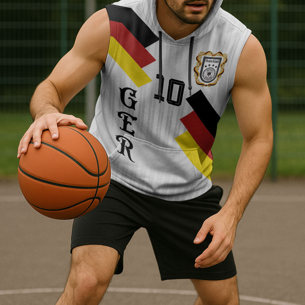 German Football Custom Sleeveless Hoodie Retro Geometric Flag Stripe Heritage Shield Design