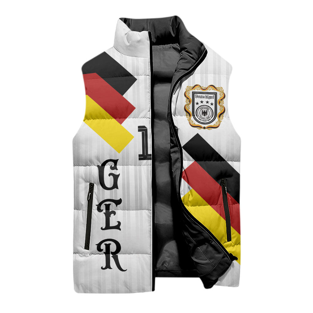 German Football Custom Sleeveless Puffer Jacket Retro Geometric Flag Stripe Heritage Shield Design