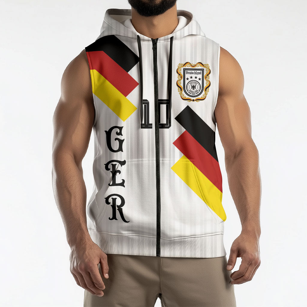 German Football Custom Sleeveless Zip Hoodie Retro Geometric Flag Stripe Heritage Shield Design