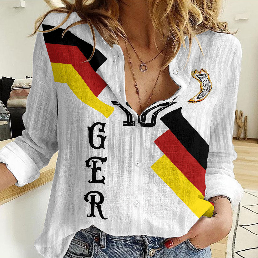 German Football Custom Women Casual Shirt Retro Geometric Flag Stripe Heritage Shield Design