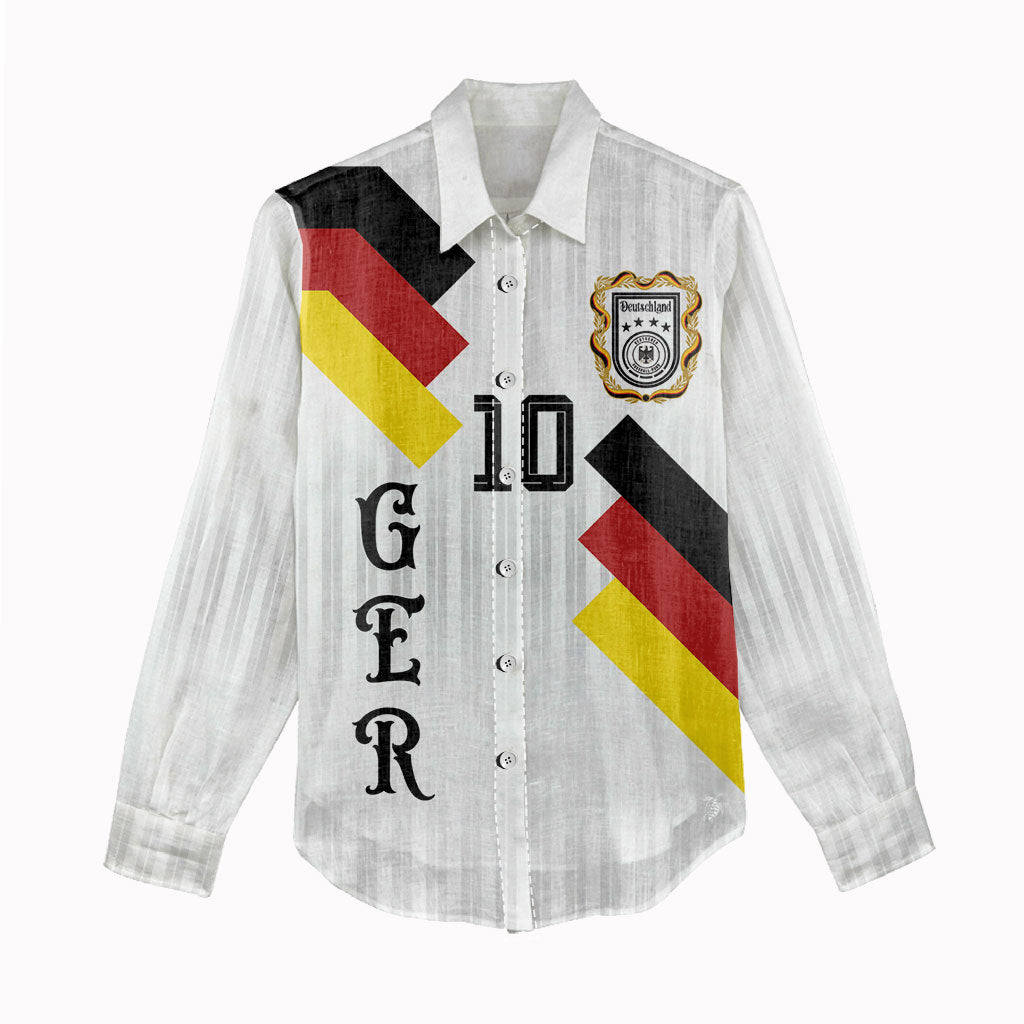 German Football Custom Women Casual Shirt Retro Geometric Flag Stripe Heritage Shield Design