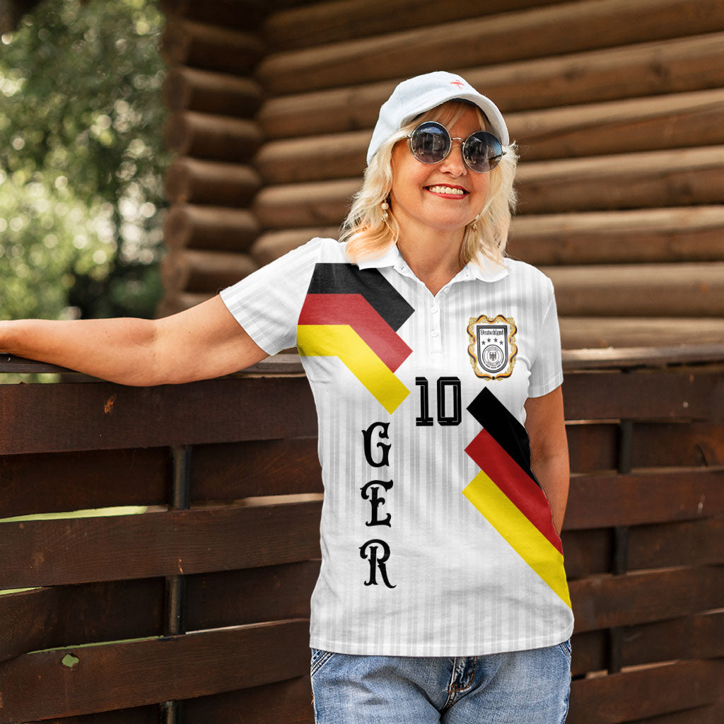 German Football Custom Women Polo Shirt Retro Geometric Flag Stripe Heritage Shield Design