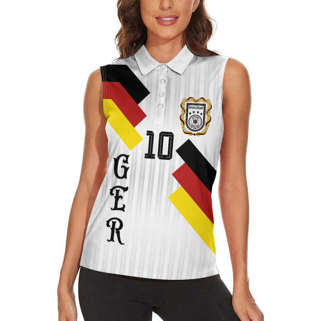German Football Custom Women Sleeveless Polo Shirt Retro Geometric Flag Stripe Heritage Shield Design