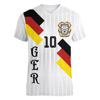 German Football Custom Women V-Neck T-Shirt Retro Geometric Flag Stripe Heritage Shield Design
