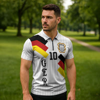 German Football Custom Zipper Polo Shirt Retro Geometric Flag Stripe Heritage Shield Design