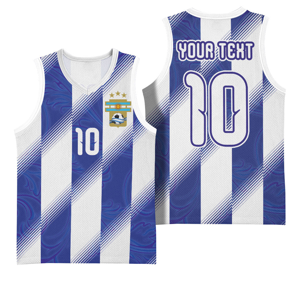 Argentinian Football Custom Basketball Jersey Fileteado Art Style Albiceleste Vertical Stripe