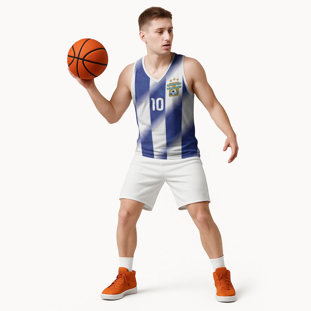 Argentinian Football Custom Basketball Jersey Fileteado Art Style Albiceleste Vertical Stripe