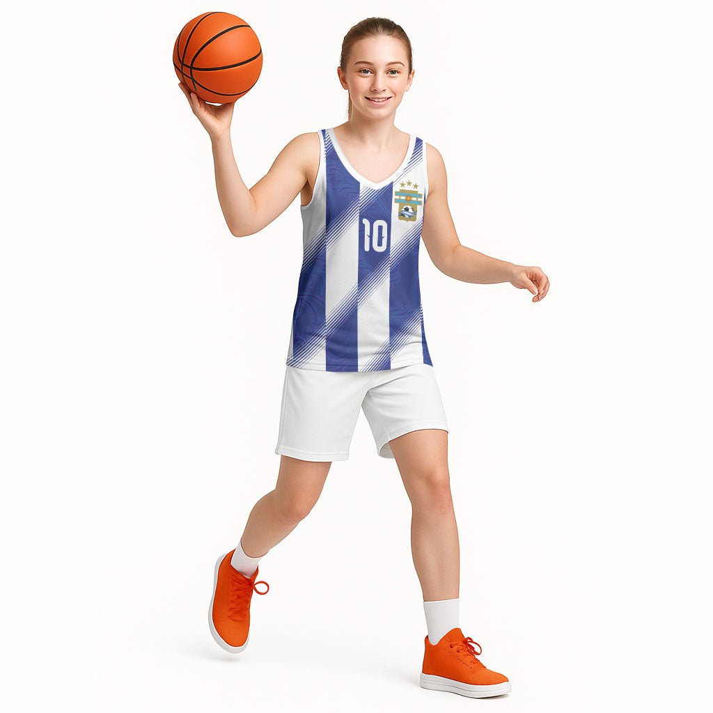 Argentinian Football Custom Basketball Jersey Fileteado Art Style Albiceleste Vertical Stripe