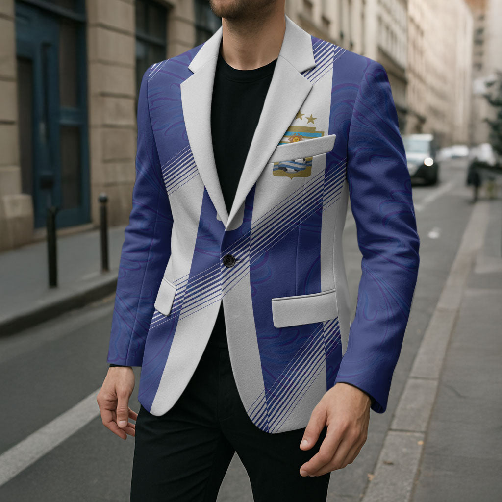 Argentinian Football Custom Blazer Fileteado Art Style Albiceleste Vertical Stripe