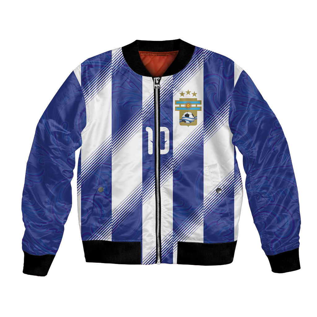 Argentinian Football Custom Bomber Jacket Fileteado Art Style Albiceleste Vertical Stripe