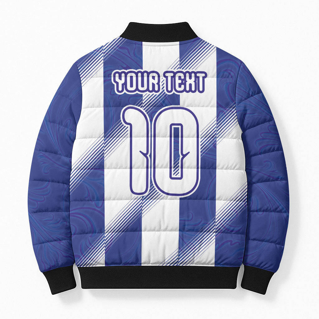 Argentinian Football Custom Bomber Puffer Jacket Fileteado Art Style Albiceleste Vertical Stripe
